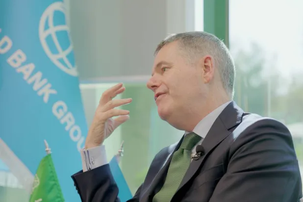 Paschal Donohoe, Managing Director and Chief Knowledge Officer of the World Bank Group, speaks to Asharq Al-Awsat. Photo: Turky Alagili