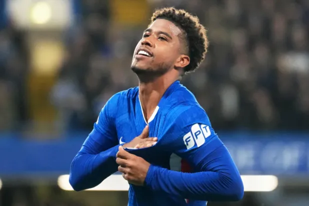 The then-Chelsea’s player Andrey Santos celebrates after scoring during a Premier League soccer match between Chelsea and Tottenham in London, Tuesday, May 19, 2026. (AP Photo/Kirsty Wiggleswort, File)

