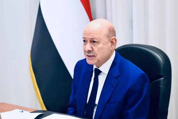 Dr. Rashad Al-Alimi, Chairman of Yemen's Presidential Leadership Council, during the meeting (Saba)