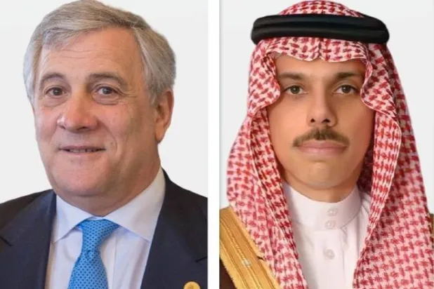الأمير فيصل بن فرحان وزير الخارجية السعودي ونظيره الإيطالي أنطونيو تاياني (الشرق الأوسط)