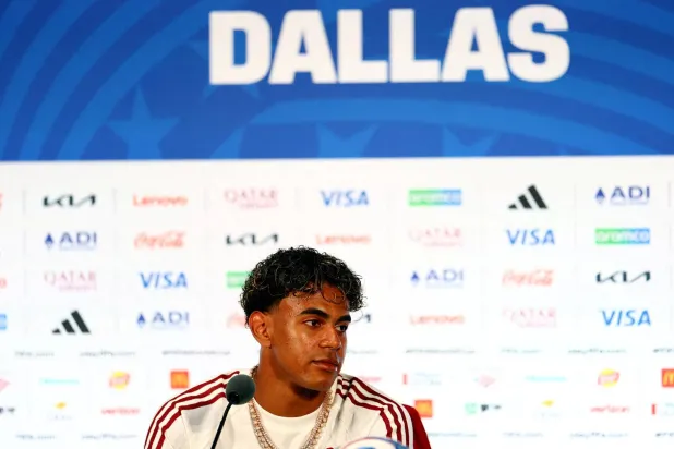 Soccer Football - FIFA World Cup 2026 - Spain Press Conference - Dallas Stadium, Arlington, Texas, US - July 13, 2026 Spain's Lamine Yamal during the press conference REUTERS/Hannah Mckay
