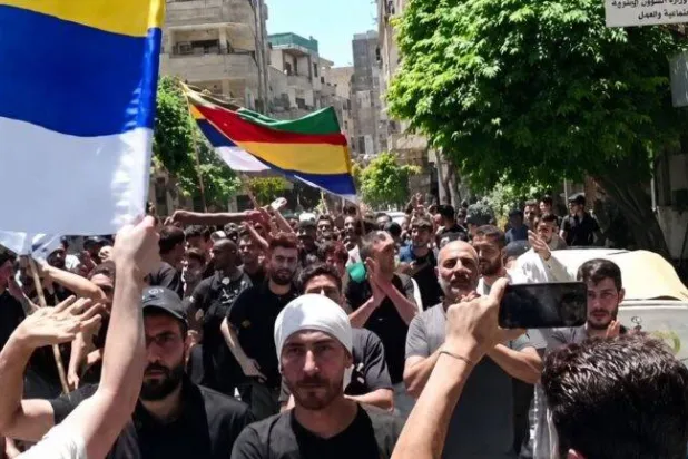 مظاهرات مدينة جرمانا قرب دمشق في ذكرى أحداث محافظة السويداء 2025 (متداولة)