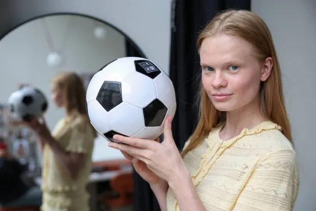 Anastasia Kostromitina, model of MOTION agency, who has gone viral with striking likeness to Norway's Erling Haaland, poses in Moscow, Russia July 10, 2026. (Reuters)