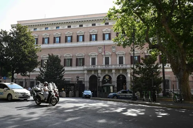 This photograph shows the US embassy in Rome on July 14, 2026, on the first day of talks between the Lebanese and Israeli delegations on the backdrop of a regional escalation between Washington and Tehran. (AFP)