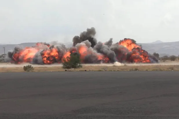Yemen’s armed forces claimed responsibility for targeting the runway at Sanaa airport to prevent the Iranian aircraft from landing. (EPA)