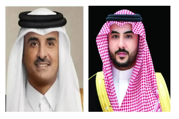 
Saudi Minister of Defense Prince Khalid bin Salman bin Abdulaziz and Qatari Emir Sheikh Tamim bin Hamad Al Thani - AAWSAT
