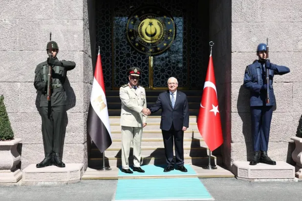 Turkish Defense Minister Yasar Guler receives his Egyptian counterpart, Ashraf Salem Zaher, on July 13. (Turkish Defense Ministry/X)