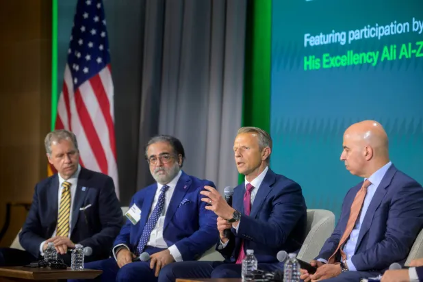 Vantive CEO Chris Toth, second from right, is joined by from left, Excelerate Energy President and CEO Steven Kobos, Commercis CEO Alan Afrasiab, left, and Roger Martella, GE Vernova Chief Corporate Officer and US-Iraq Business Council Chairman, during the US Iraq Business Summit at the US Chamber of Commerce, Friday, July 17, 2026, in Washington. (AP Photo/Rod Lamkey, Jr.)