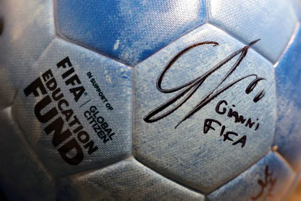 FIFA World Cup 2026 - World Cup Auction - New York City, New York, US - July 13, 2026  A World Cup Earth Ball signed by FIFA president Gianni Infantino on display at Christie's Auction House REUTERS/John Sibley