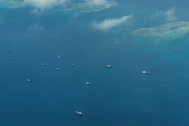 File photo: An aerial view of what Philippine Coast Guard alleges were Chinese vessels in the disputed South China Sea, March 9, 2023.