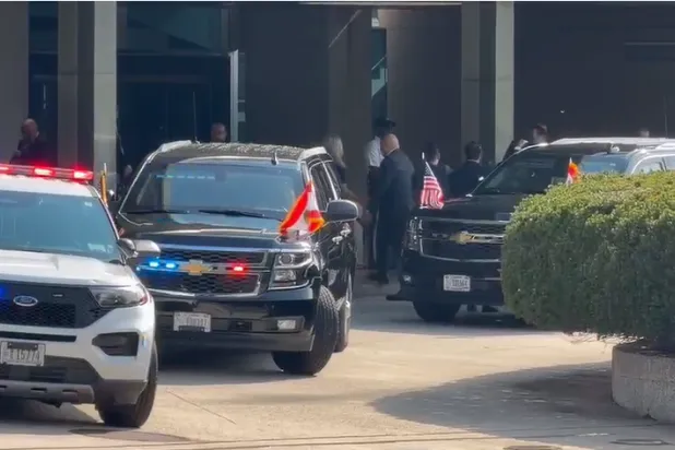 A screenshot from a video showing Aoun arriving at the US State Department building