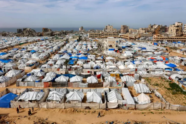 Tents of displaced Palestinians in Gaza City last February (AFP)