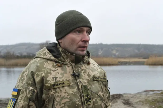 Deputy Commander of the Joint Forces, Brigadier General Mykhailo Drapatyi, attends a military training in the Luhansk area, Ukraine, 14 December 2021. (EPA)