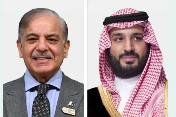 ولي العهد السعودي الأمير محمد بن سلمان ورئيس الوزراء الباكستاني محمد شهباز شريف (الخارجية السعودية)
