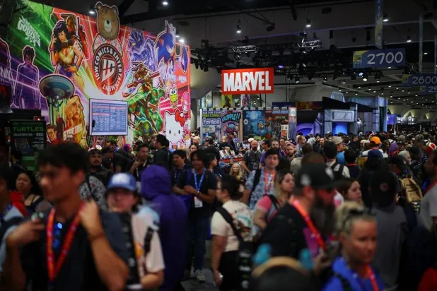  A Marvel logo in the exhibition hall during the opening day of Comic-Con International in San Diego, California, US, July 23, 2026. (Reuters)