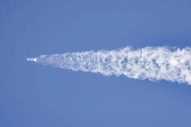SpaceX's Starship V3 rocket launches from the Starbase facility as seen from South Padre Island, Texas, US, 24 July 2026. (EPA)