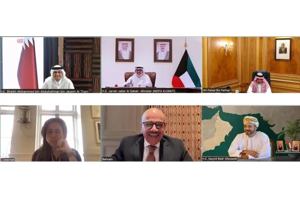 جانب من الاجتماع التشاوري بين وزراء خارجية دول الخليج عبر الاتصال المرئي الثلاثاء (العمانية)