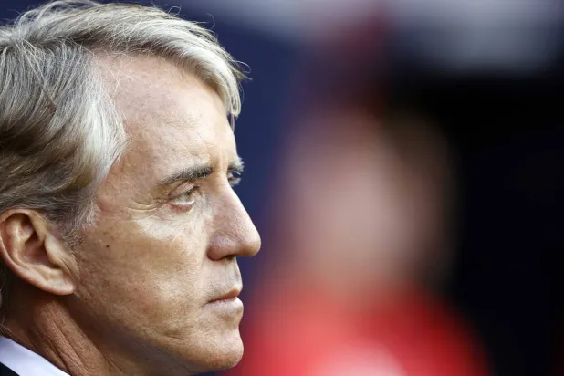 Italy coach Roberto Mancini during the UEFA Nations League semi-final match between Spain and Italy at Stadion De Grolsch Veste in Enschede, Netherlands, 15 June 2023. (EPA)