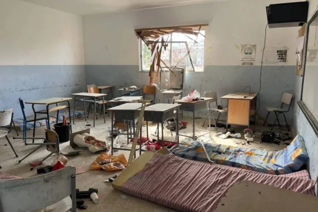 A view shows the extent of damage at a school in Lebanon. (National Human Rights Commission) 