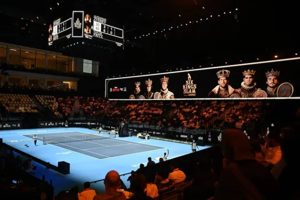 Tennis - Six Kings Slam - ANB Arena, Riyadh, Saudi Arabia - October 15, 2025 General view during the quarter final match between Greece's Stefanos Tsitsipas and Italy's Jannik Sinner REUTERS/Stringer 