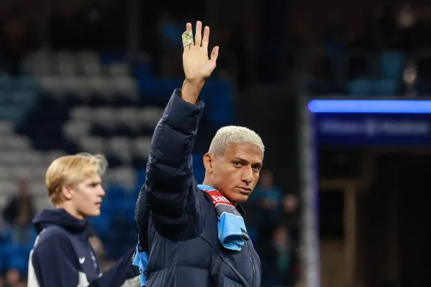 Tottenham's Richarlison greets supporters at the end of the Sydney Super Cup football match between Tottenham Hotspur and Sydney FC at the Allianz Stadium in Sydney on July 29, 2026. (AFP) 