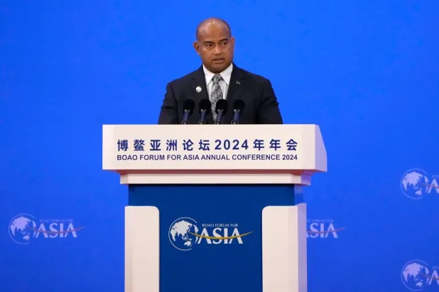 Nauru President David Adeang speaks at the opening ceremony of Boao Forum of Asia, in Boao in southern China's Hainan province on Thursday, March 28, 2024. (AP)