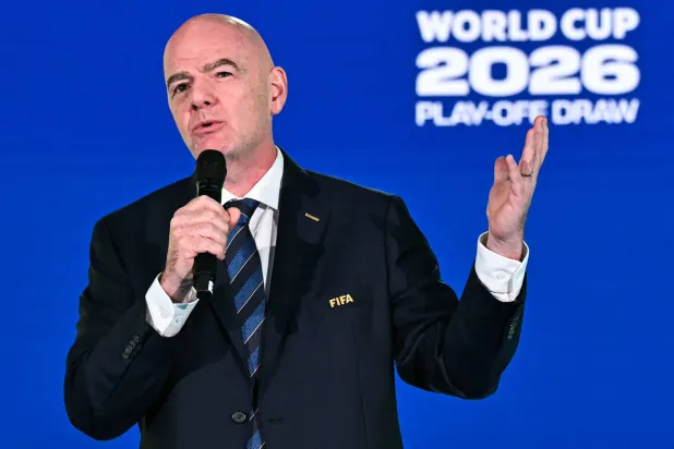 FIFA President Gianni Infantino speaks during the 2026 FIFA World Cup Play-Off Tournament draw at the FIFA's Home of Football in Zurich on November 20, 2025. (AFP)