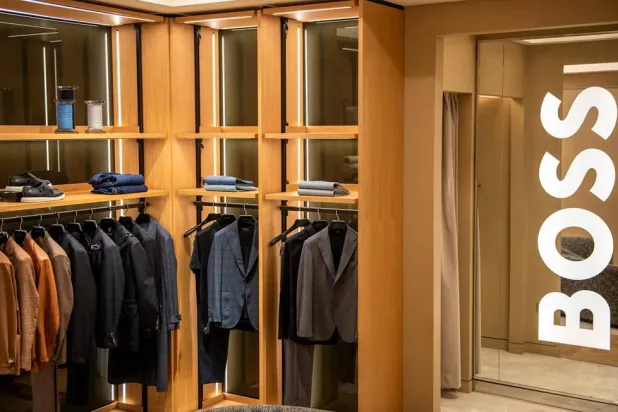 Mens clothing are on display at the Boss store in London, Britain, May 30, 2024. (Reuters) 