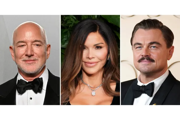 Jeff Bezos appears at the Vanity Fair Oscar Party in Los Angeles on March 15, 2026, left, Lauren Sanchez Bezos appears at Chanel's 16th Annual Pre-Oscar Awards Dinner in Beverly Hills, Calif., on March 1, 2025, center, and Leonardo DiCaprio appears at the Oscars in Los Angeles on March 15, 2026. (AP Photo)