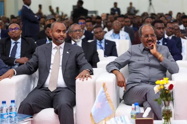الرئيس الصومالي حسن شيخ محمود خلال «المؤتمر الأول حول البحار الصومالية» الثلاثاء (وكالة الأنباء الصومالية)