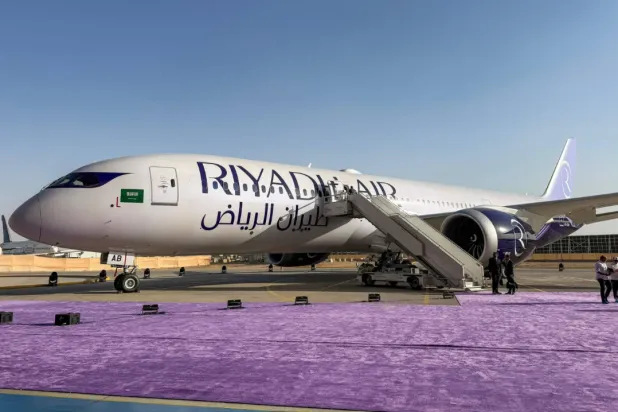 A Boeing 787-9 Dreamliner aircraft of Saudi airline Riyadh Air is pictured on the tarmac at King Khalid International Airport in Riyadh on June 7, 2026. (AFP)
