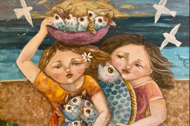 لوحة في المعرض تُجسّد البيئة الساحلية (الشرق الأوسط)