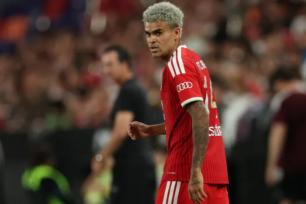 Football - Pre-Season Friendly - Bayern Munich v Aston Villa - Kai Tak Sports Park, Hong Kong, China - August 7, 2026 Bayern Munich's Luis Diaz during the match. (Reuters)