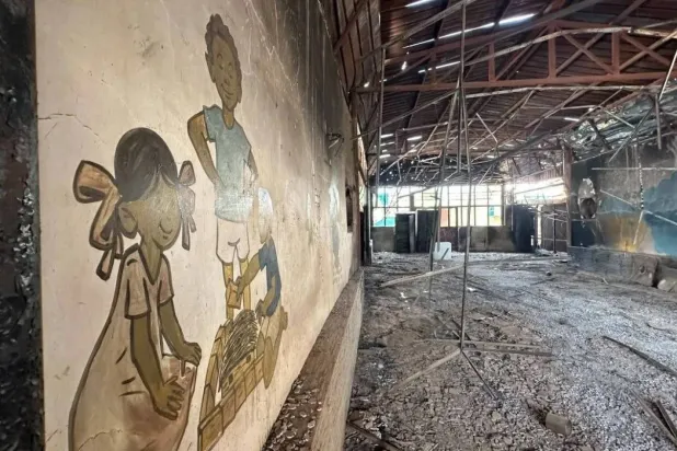 Signs of destruction and fire damage inside a residential care facility for children without parental care (Asharq Al-Awsat) 
