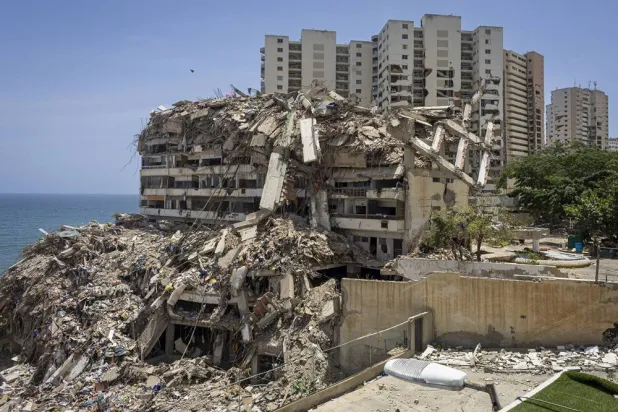 A view of a building destroyed by the June earthquakes; in Catia La Mar, Venezuela, 05 August 2026. (EPA) 