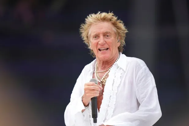 Rod Stewart performs during the Glastonbury Festival in Worthy Farm, Somerset, England, Sunday, June 29, 2025. (AP) 