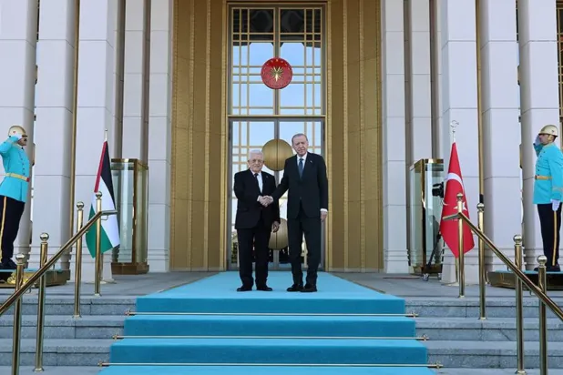 Cumhurbaşkanı Recep Tayyip Erdoğan, Ankara'da Filistin Devlet Başkanı Mahmud Abbas ile yaptığı görüşmede, (Türkiye Cumhurbaşkanlığı)