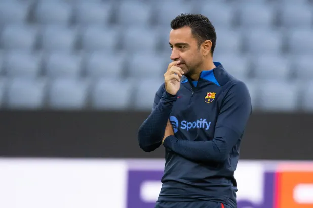 12 September 2022, Bavaria, Munich: Barcelona coach Xavi Hernandez leads a training session at Allianz Arena ahead of the UEFA Champions League group C soccer match against Bayern Munich. (dpa)