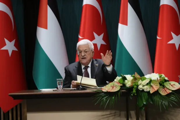 Filistin Devlet Başkanı Mahmud Abbas, çarşamba günü Ankara’da düzenlenen basın toplantısında (EPA)