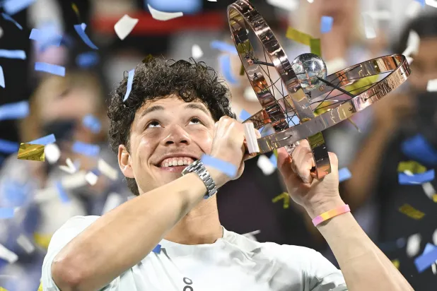 Ben Shelton of the United States holds the trophy after winning the ATP Masters 1000 Canada final in Montreal, Canada, 13 August 2026. EPA/GRAHAM HUGHES