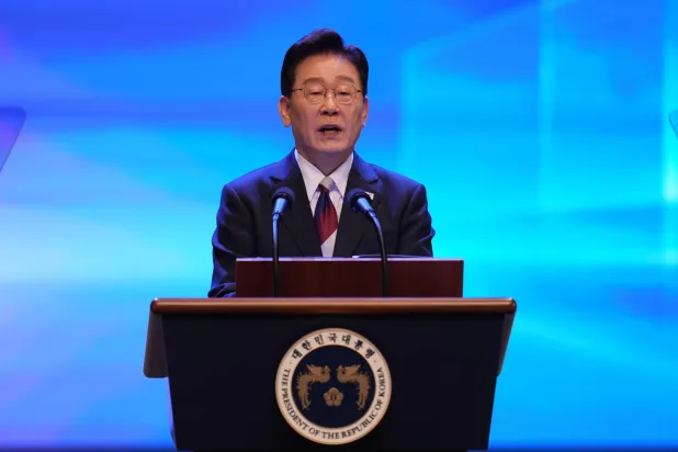 South Korean President Lee Jae Myung speaks during a ceremony to celebrate the 81st anniversary of the Korean Liberation Day in Seoul, South Korea, 15 August 2026.  EPA/LEE JIN-MAN