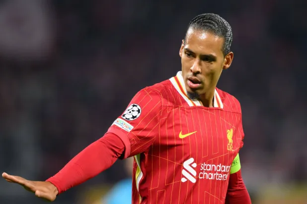 23 October 2024, Saxony, Leipzig: Liverpool's Virgil van Dijk gesticulates during UEFA Champions League soccer match between RB Leipzig and Liverpool FC at Red Bull Arena. (dpa)