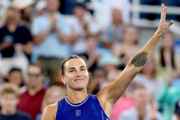 Aryna Sabalenka celebrates her win against Xinyu Wang of China during day eight of the Cincinnati Open at the Lindner Family Tennis Center on August 18, 2026 in Mason, Ohio. (Getty Images/AFP)