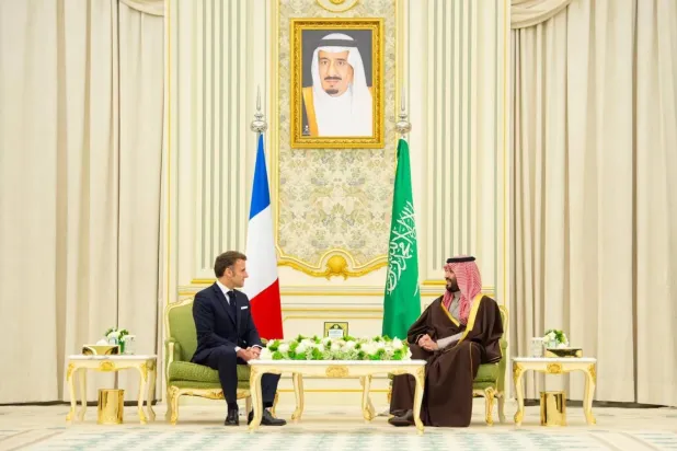 An expanded meeting between the Saudi crown prince and the French president in Riyadh on Dec. 2, 2024 (SPA) 