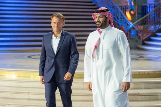 French President Emmanuel Macron and Saudi Crown Prince Mohammed bin Salman attend the closing ceremony of the Esports World Cup at the Grand Palais in Paris, France, August 23, 2026. Bandar Algaloud/Courtesy of Saudi Royal Court/Handout via REUTERS 