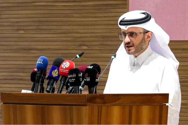 ماجد الأنصاري المتحدث باسم وزارة ‌الخارجية ‌القطرية خلال إحاطة إعلامية من مقرّ الوزارة بالدوحة (قنا)