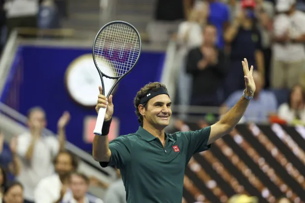 Swiss former tennis player Roger Federer reacts to spectators during the “Roger Federer: An Icon Returns to New York” exhibition match during US Open Fan Week at Arthur Ashe Stadium in the USTA Billie Jean King National Tennis Center in Flushing Meadows, New York, US, 25 August 2026. (EPA) 