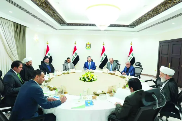 
رئيس الحكومة العراقية علي الزيدي خلال حضوره اجتماع «الإطار التنسيقي» في بغداد (واع)