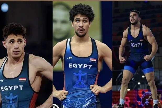 لاعبو بعثة المصارعة المصرية المشاركة بدورة ألعاب البحر المتوسط (اللجنة الأولمبية المصرية)