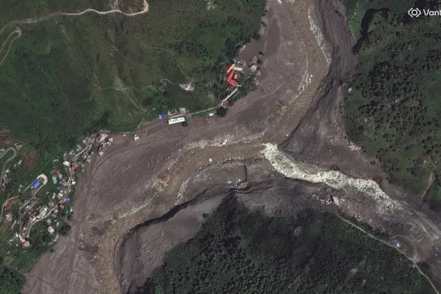  This satellite image provided by Vantor shows destruction at Syapru Besi, Nepal on Thursday, Aug. 27, 2026. (Satellite image ©2026 Vantor via AP) 